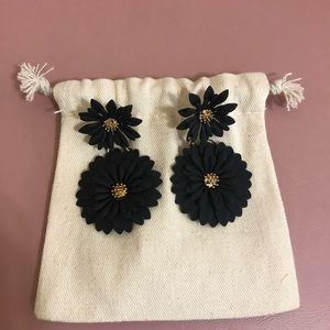Black flower earrings, NWOT, never worn